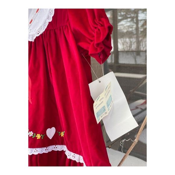 Vintage 80s Deadstock TUTTI FRUTTI Red Velvet White Eyelet Lace Dress Sz 2 - Picture 8 of 9